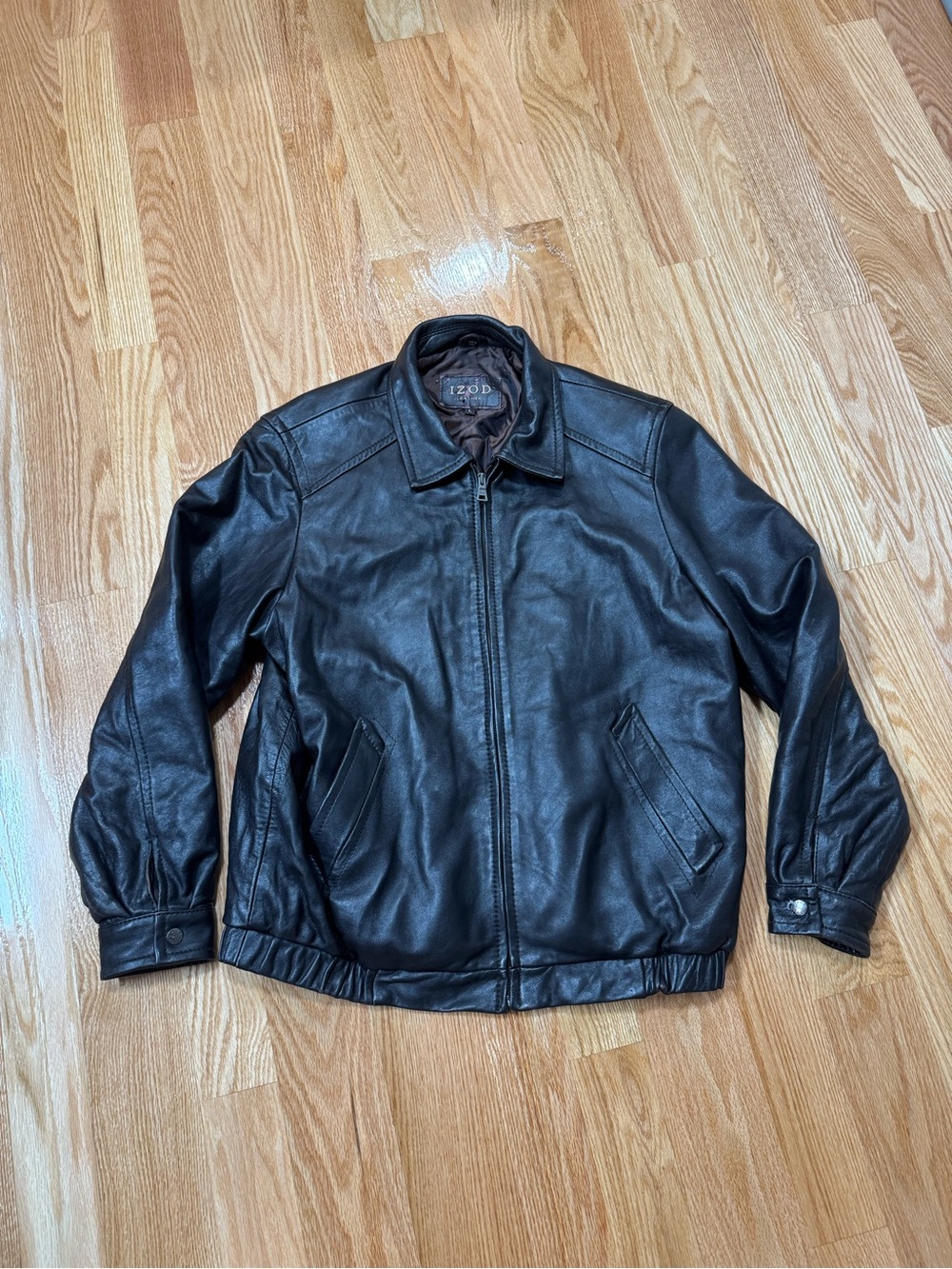 Vintage Izod Brown Leather Jacket Mens Size Large